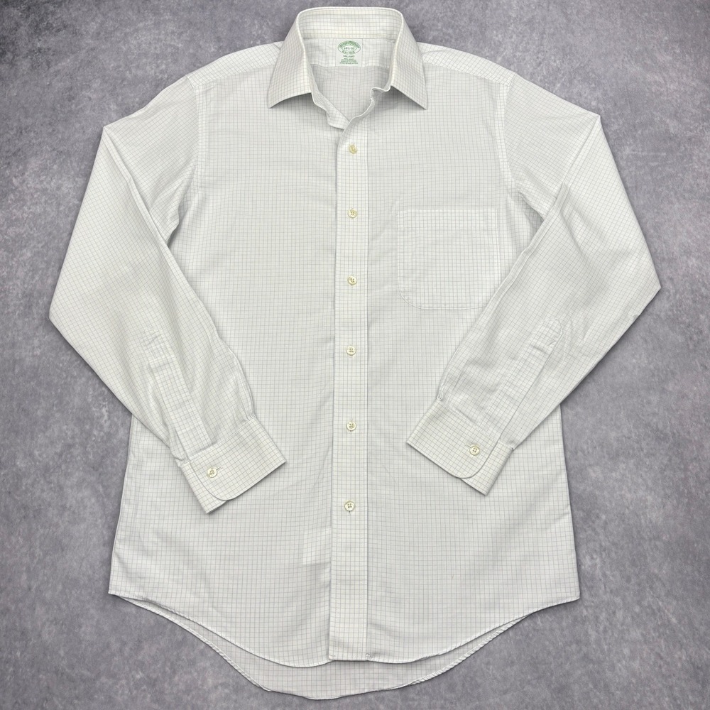 Brooks Brothers Shirt Mens 14.5 32 Milano Fit Blue Grid Non Iron Supima Dress